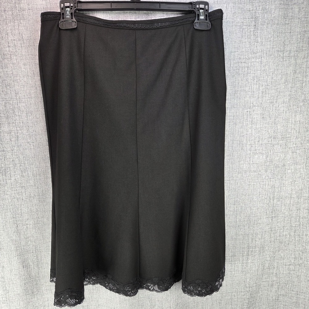 Vtg 90s Limited SZ 4 Black Midi A-Line Skirt Y2K Lace Hem Lined Office Siren